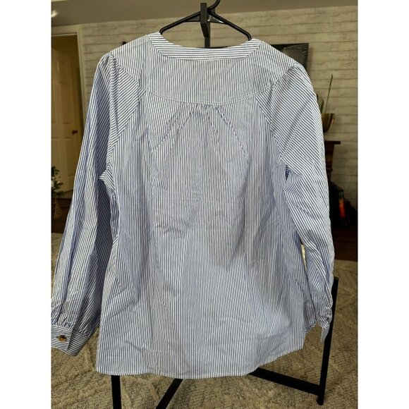 New Talbots Blue White Striped Long Sleeve Button Front Cotton Blouse Women Sz L - Picture 2 of 7